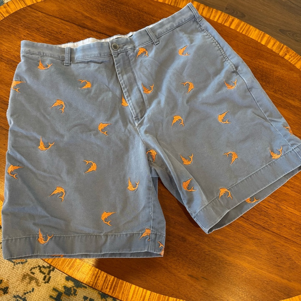 J. Crew Cotton Chino Flat Front Shorts With Embroidered Marlin Swordfish Size 38 - Picture 9 of 9